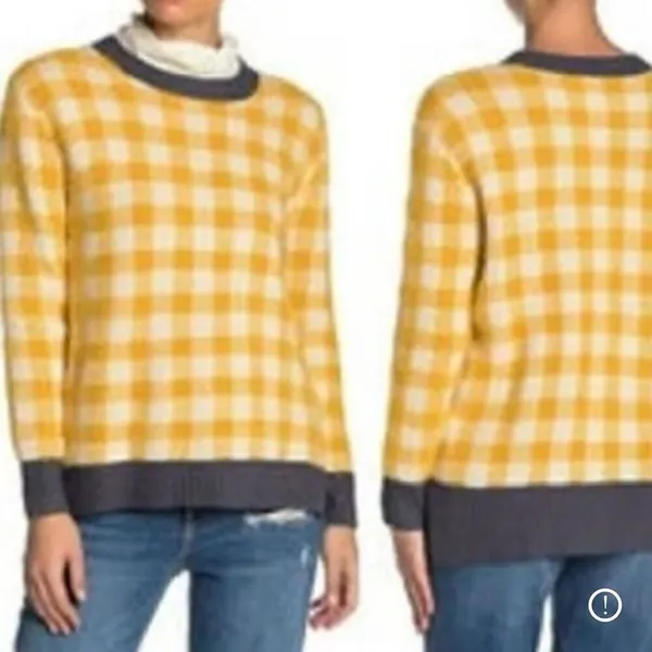 Susina yellow buffalo check cozy crewneck sweater small - Image 2
