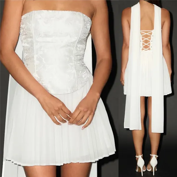 NWOT Lulus Size Small Laubrey White Floral Jacquard Mini Dress Formal Glam - Image 2