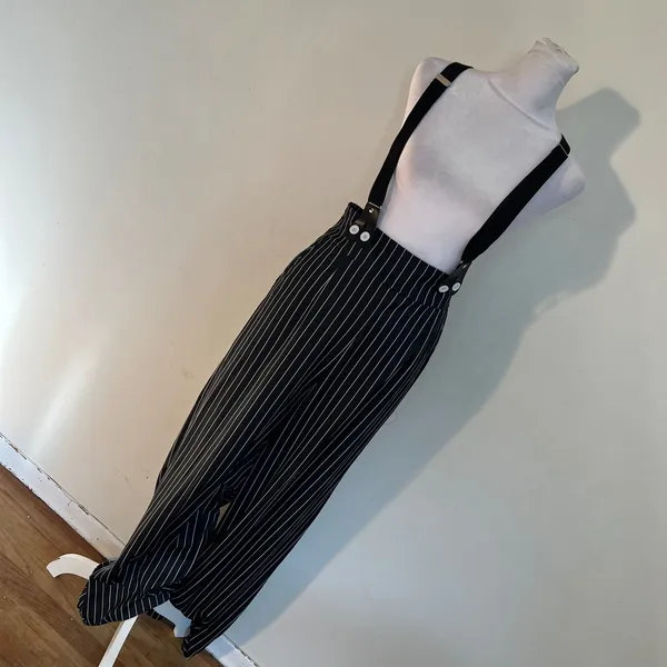 Spirit Pinstripe Suspender Pants Womens Large Black White Wide Leg Costume - Image 3