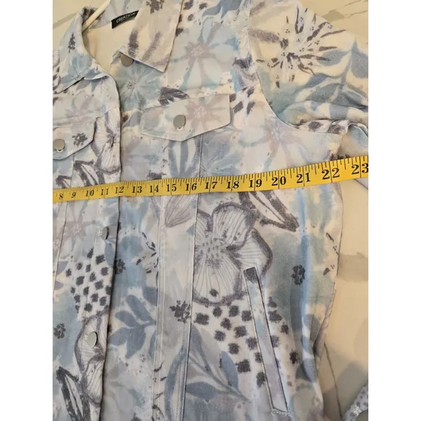 Creation Women Medium Floral Print Denim Style Button Down Jacket Blue Casual - Image 8