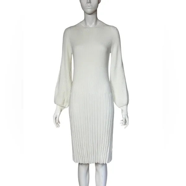 BEAUTIFUL by Lawrence Zarian Rayon Blend Elegant White Knit Dress S Small G#56 - Image 2