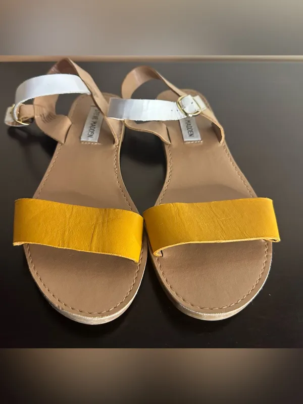 Steve Madden Yellow Front-Strap Sandals with Neutral Wrap Straps - Image 6