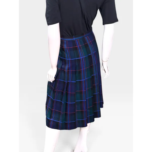 Vintage David Brooks Wool Pleated Skirt 8 Tartan Plaid Blue Red Green Midi USA - Image 3