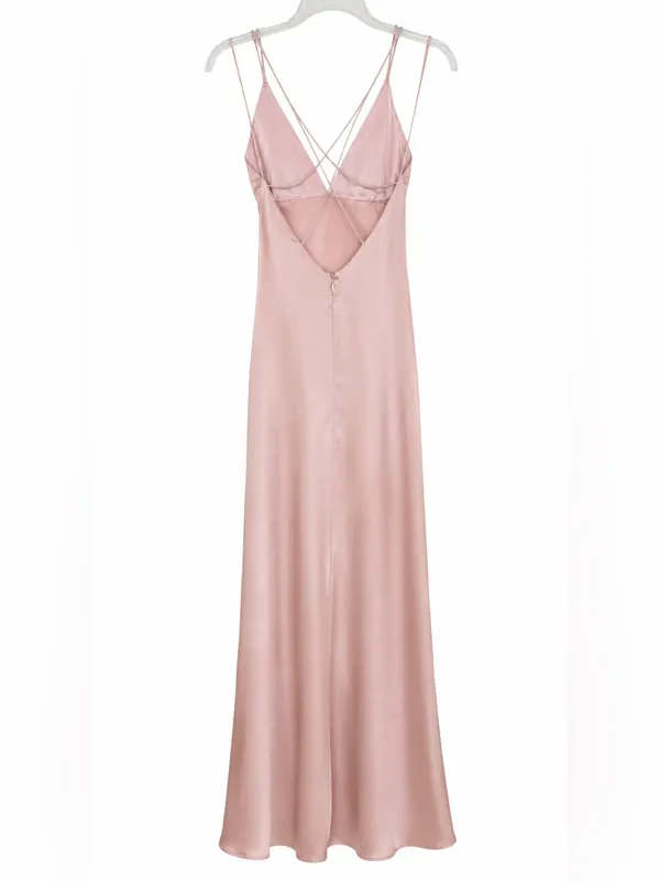 Meshki Elizabeth Satin Strappy Maxi Dress Formal Gown Pink Size XS - Image 6