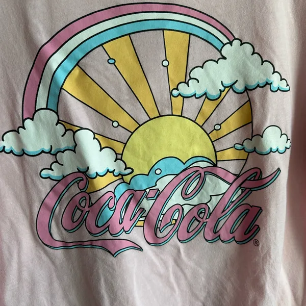 💖Coca-Cola Pink Sunshine Rainbow Crew Neck Ringer T-Shirt - Image 2