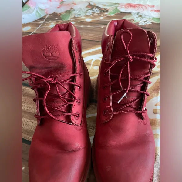 Timberland Cherry Red Leather Boots - Image 7