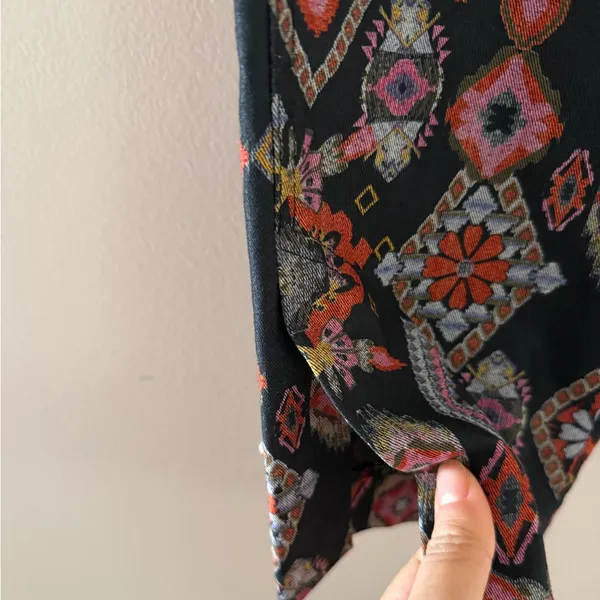 ZARA Mid Rise Black Batik Slim Cotton Bohemian Denim Pants Sz M - Image 6