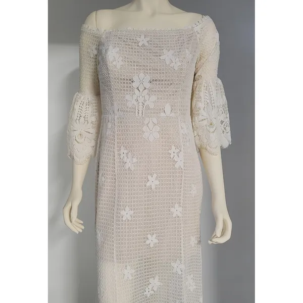 The Room Lace Dress Juniors L Ivory Off Shoulder Bell Sleeve Bridal Graduation - Image 14