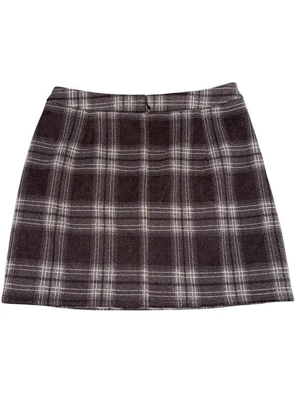 Plaid Tweed Mini Skirt NWT Khaki Brown Sz Small Preppy Academia Chic - Image 3