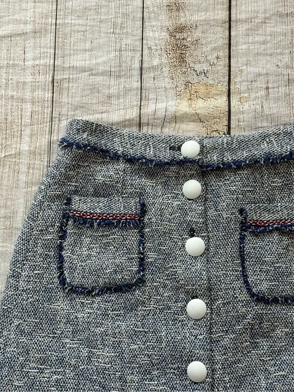 ZARA BASIC Navy Blue White Boucle Knit Mini Skirt Button Front Size Medium - Image 4