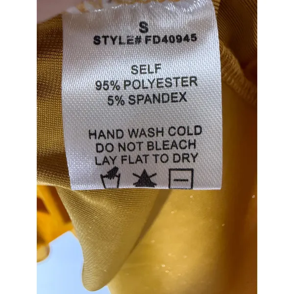 Calista Mustard Yellow Velvet Babydoll Mini Dress Ruffle Neck Puff Sleeve S - Image 6