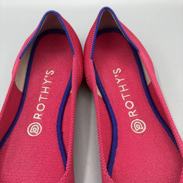 Rothys Ballet Flats Size 10 Bright Pink Knit Slip on Shoes Round Toe Blue Trim - Image 7