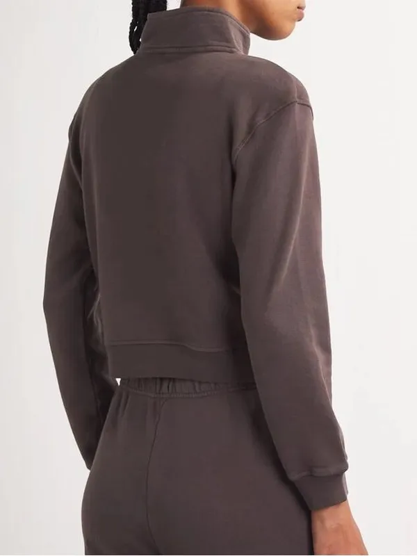 SKIMS Cotton French Terry Half Zip Dark Brown Iron Size Large womens - Image 4