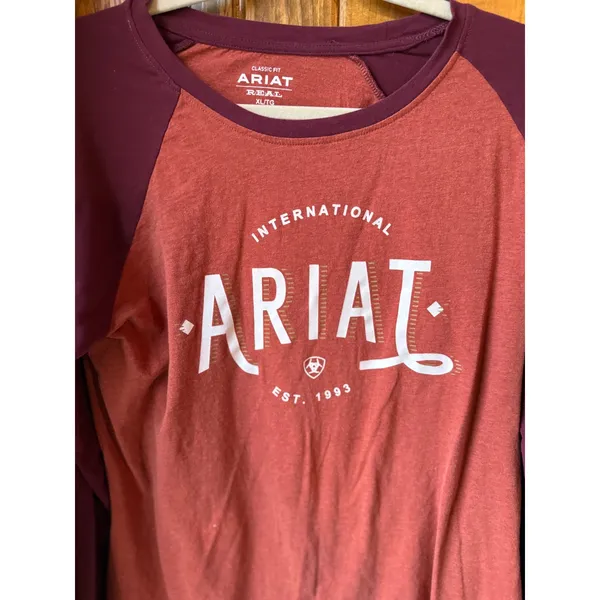 Ariat Long Sleeve Baseball Tee‎ size XL Burgundy Raglan Graphic Shirt - Image 4