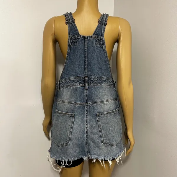 HM Trend Blue Denim Overall‎ Dress Distressed Frayed Hem Womens Size 6 Jumper - Image 3