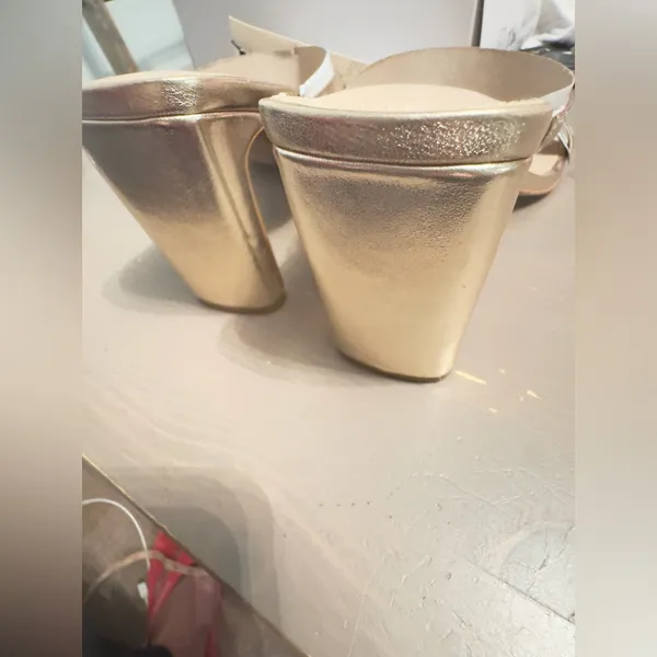 NWT THE DROP Women's Avery Square Toe Two Strap High Heeled Sandal Size 9 Gold - Image 11