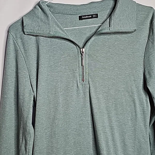 Patty Boutik 1/4 zip light green collared kangaroo pocket long sleeve shirt sz L - Image 3