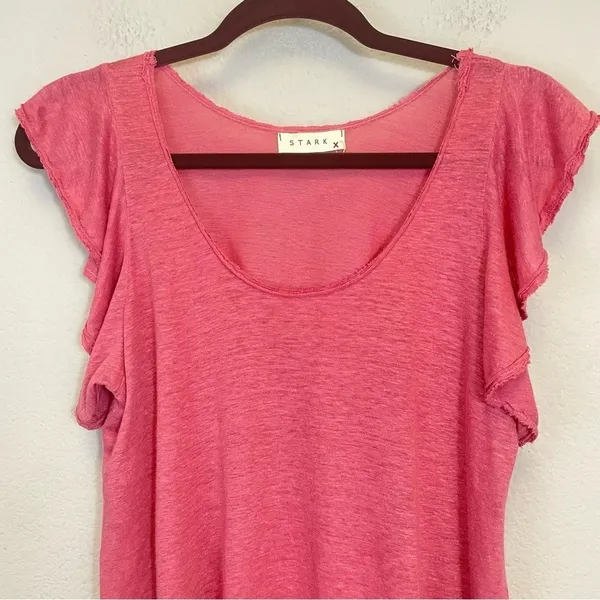 Stark x‎ Pink Linen Flutter Sleeves Scoop Neck Relaxed Fit Top Size XS - Image 3