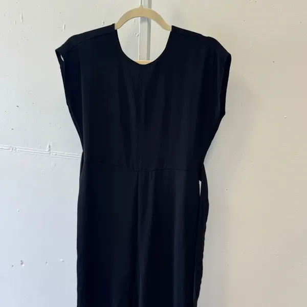 Loft Petites Black V-Neck Tie Waist Wide Leg Cropped Jumpsuit 0P Minimalist - Image 3