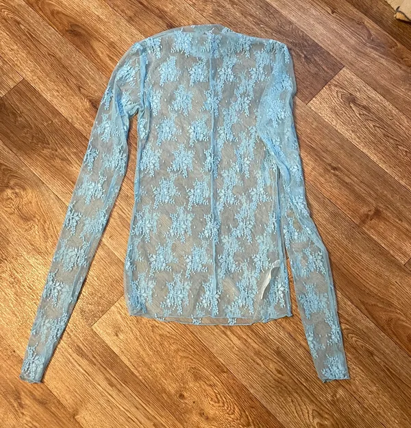 Free People Blue Lace Sheer Long Sleeve Top - Image 2