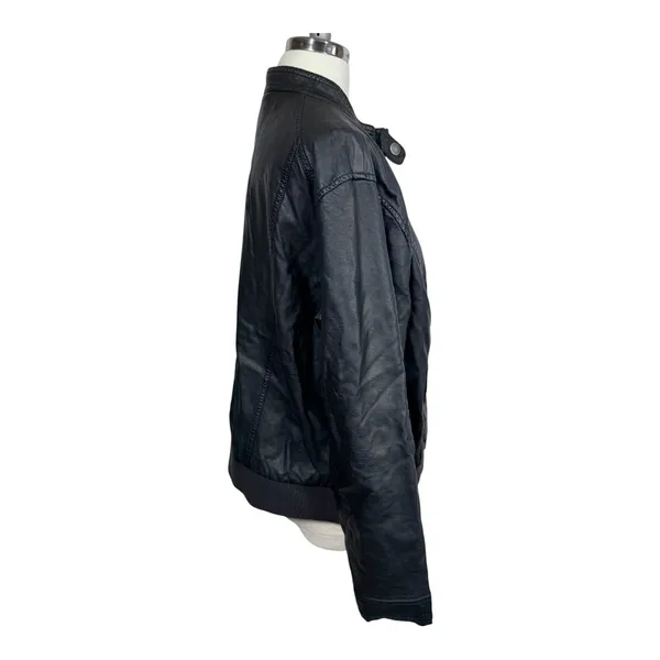 Old Navy Women's‎ XL Black Faux Leather Moto Bomber Jacket Zip Front - Image 3