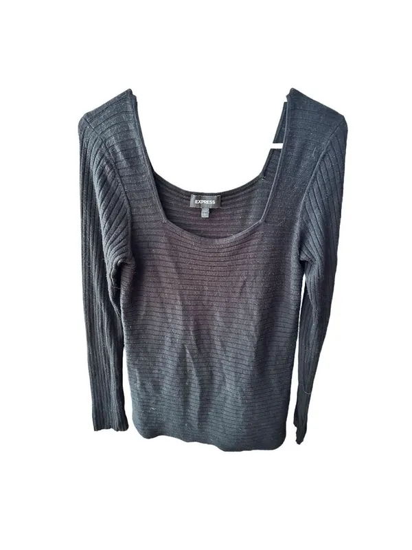 Express Black Ribbed Layering Scoopneck Stretch Long Sleeve Tee - Image 2