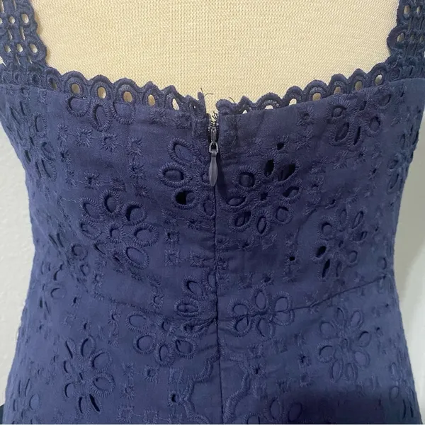 Lulus Navy Blue Holiday Sleeveless Trimmed Embroidered‎ Asymmetric Dress Sz M - Image 13