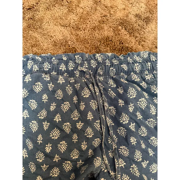 Joie Lyocell Boho Floral Print Pull-On Drawstring Shorts Blue White Paperbag - Image 4