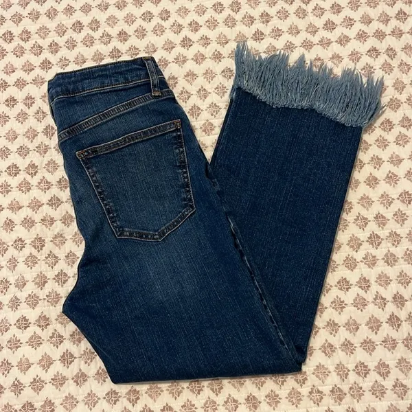 Topshop Moto Dree Frayed Hem Crop Jeans 28 Blue Kick Flare Denim - Image 10