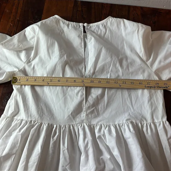 ASOS White Cotton Blend Tiered Smock Midi Dress Puff Sleeve US 8 F102585 - Image 4