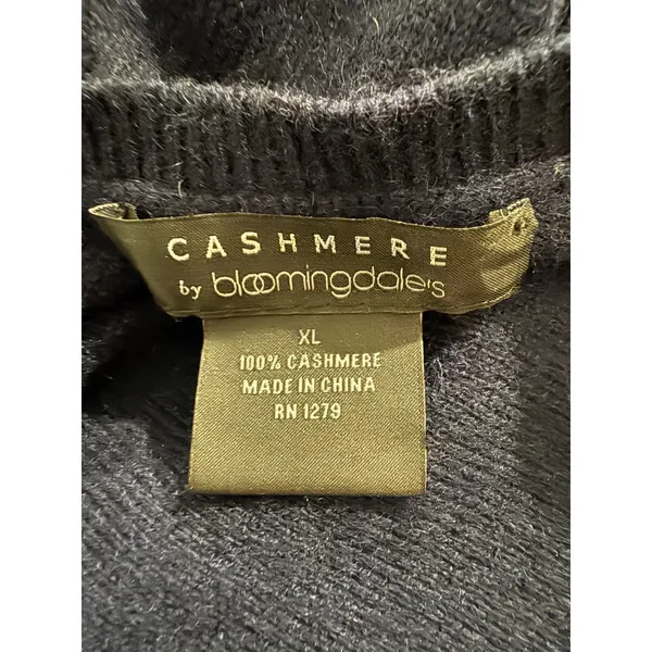 Bloomingdale's Women‎ Navy Blue 100% Cashmere Short Sleeve Crewneck Sweater XL - Image 4