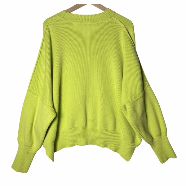 Free People Easy Street Ribbed Knit Tunic Sweater Top Womens size S Citron Green - Image 2