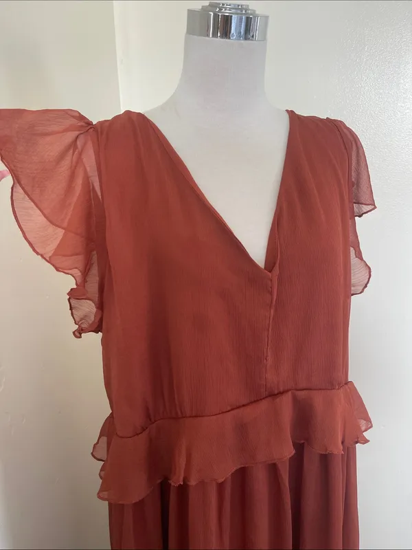 Mango Rust Red Flutter-Sleeve Maxi Dress - Image 4