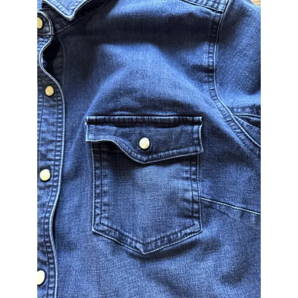Duluth‎ Trading Women Size Large Blue Denim Pearl Snap Western Country Cowgirl - Image 6