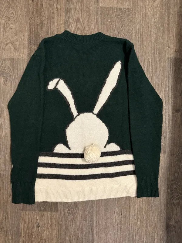 Abercrombie & Fitch Dark Green Bunny Sweater with Cream Accent - Image 2