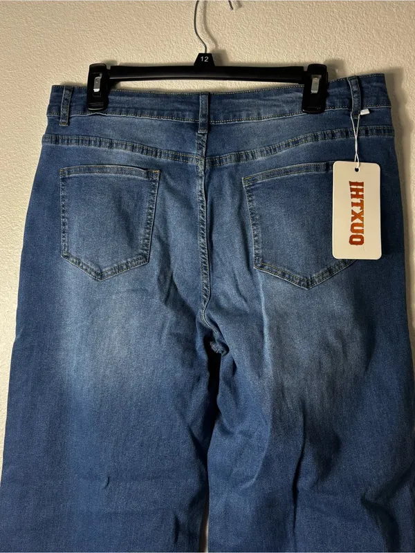 IHYXUO Distressed Wide Leg Cropped Jeans Size XXL NWT - Image 4