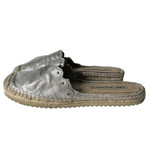 Karl Lagerfeld‎ Metallic Silver Espadrille Slides Slip on Shoes Women Size 7.5 - Image 4