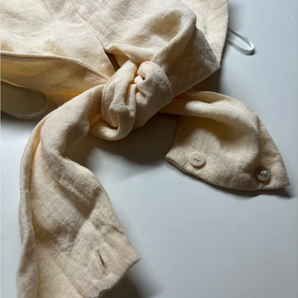 H&M Neutral Linen Tie-Front Bandeau Top | Cream | Small - Image 2