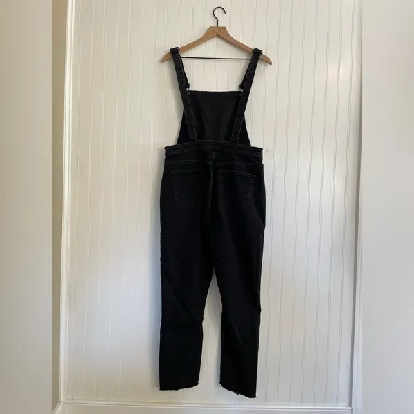 MADEWELL Skinny Overalls in Lunar Wash Black Denim Raw Hem Size L - Image 6