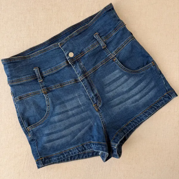 Almost Famous Womens‎ High Rise Denim Shorts Size 13 Blue Medium Wash - Image 11