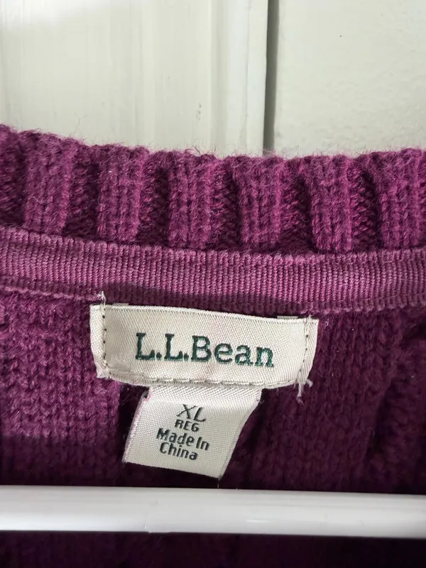 LL Bean Sweater Womens XL Purple 100% Cotton Cable Knit Crewneck Pullover Preppy - Image 4