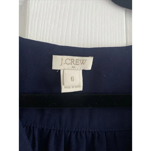 J.Crew Colorblock Shell Blouse Womens Size 6 Navy Ivory V-Neck Crepe Top - Image 3