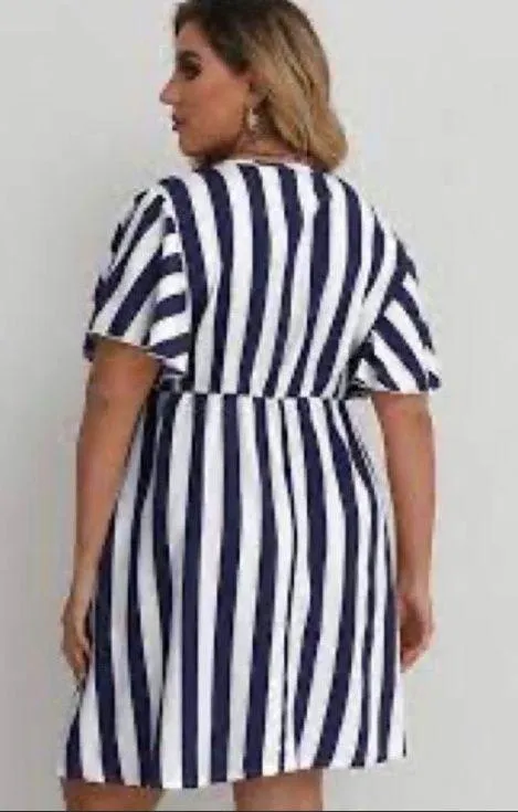 Adorable navy blue and white striped dress - Image 2