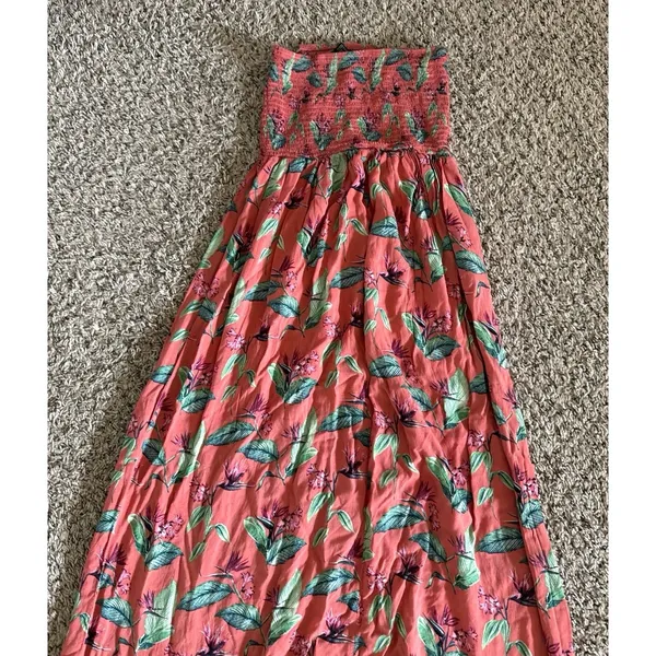 Forever 21 strapless coral green tropical floral‎ print maxi dress Size Small - Image 6