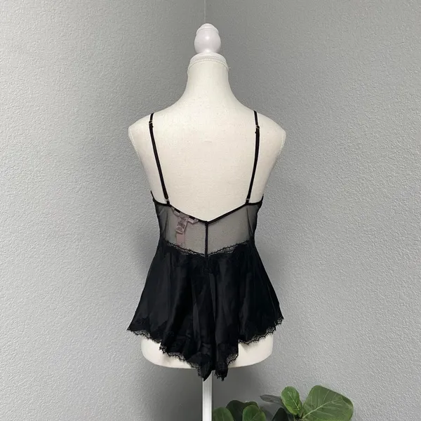 🆕 Victoria'S Secret Black Sheer Teddy Floral Lace Bodysuit Sheer Satin - Image 4