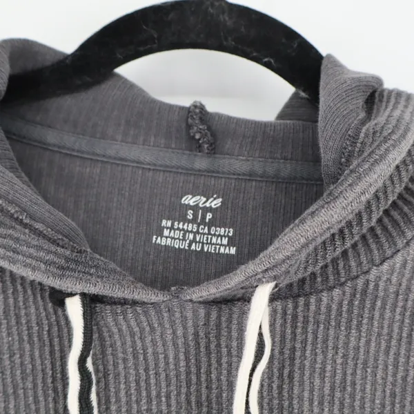 Aerie Women's Ribbed Cropped Hoodie Charcoal Gray Size Small Oversized Casual - Image 4
