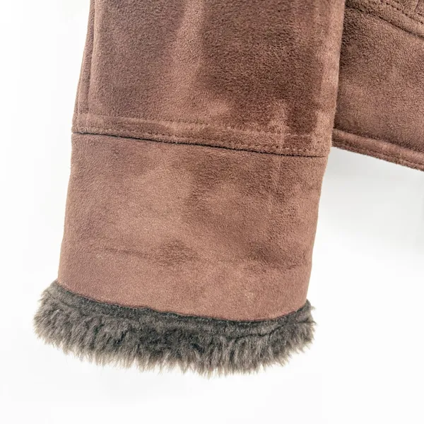Sisley Womens Brown Faux Suede Fur Lined Aviator Cabin Rustic Jacket Size 42 - Image 8
