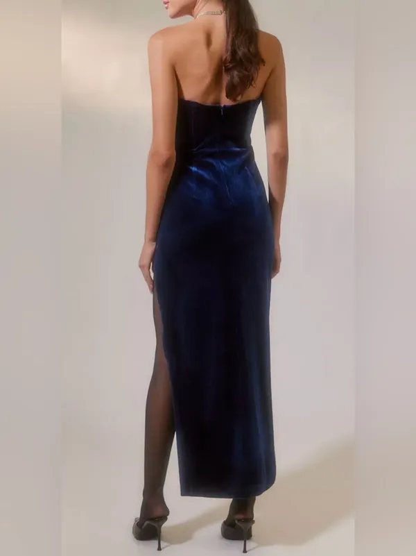 Bardot Navy Velvet Strapless Column Dress Size XS - Image 5