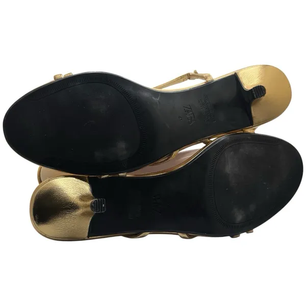 Zara Gold Leather Slingback Kitten Heel Sandals Special Occasion Event‎ Chic 10 - Image 7