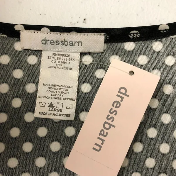 Dressbarn Womens Tank Top Blouse Button Front Polka Dot Scoop Neck Black White L - Image 4